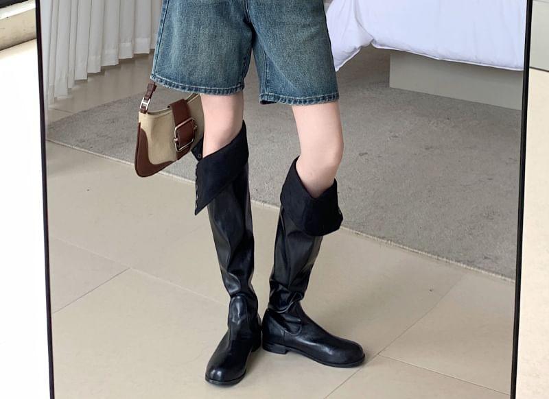 Low Rise Washed Denim Shorts Product Image