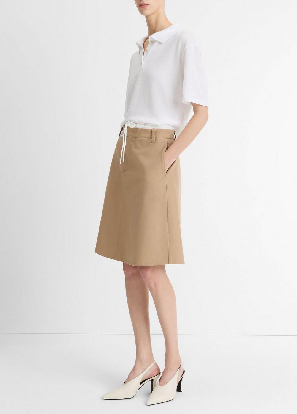 Womens Double-Waistband Cotton Skirt, Sandbar, Size 8 Vince Product Image