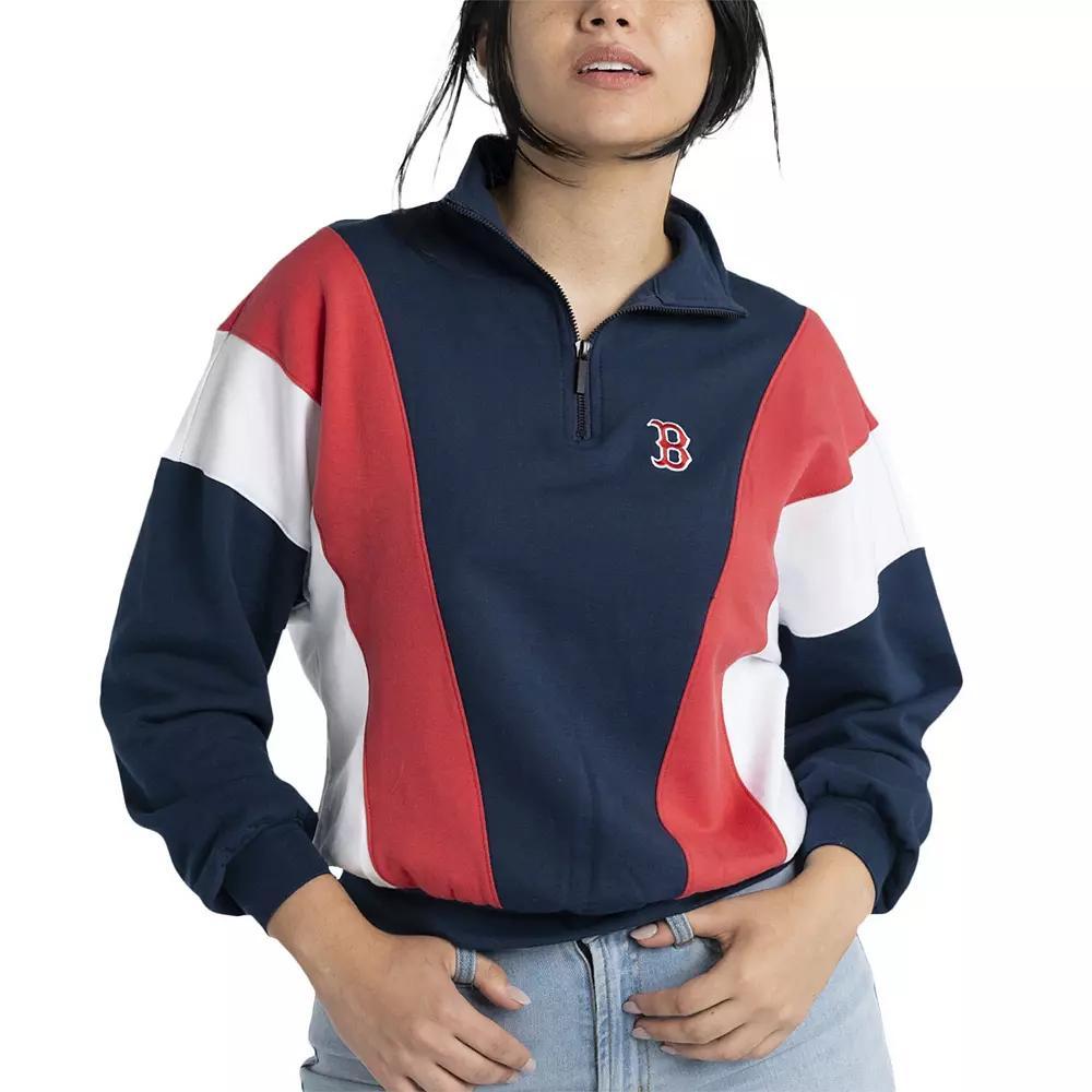 Women's Lusso  Navy Boston Red Sox Malia Quarter-Zip Sweatshirt, Size: XL, Blue Product Image