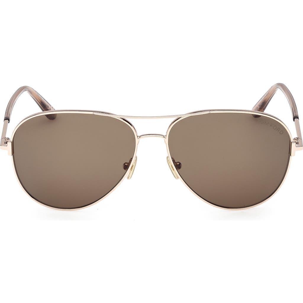 TOM FORD Clark 59mm Pilot Sunglasses In Rose Gold/t Logo/brown Product Image