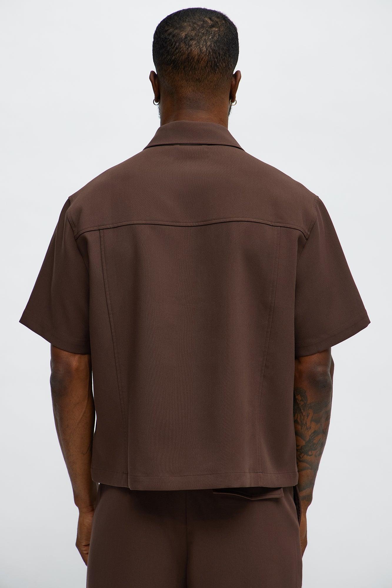 Cropped Ronan Weekender Button Up Shirt - Brown Product Image