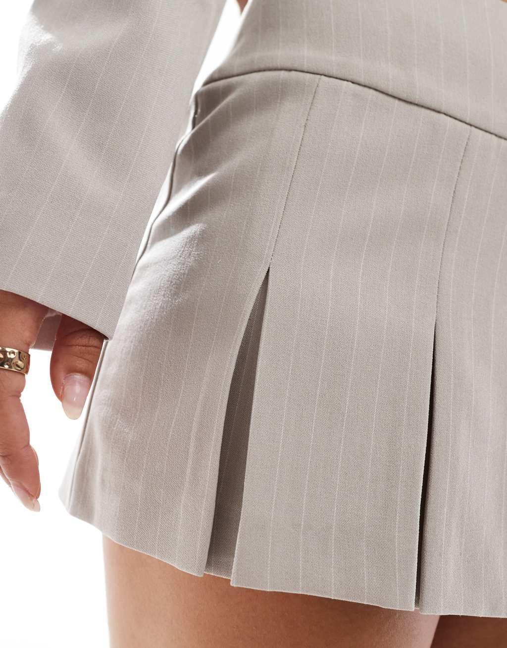 Miss Selfridge tailored mini pleated skort in stone pinstripe Product Image