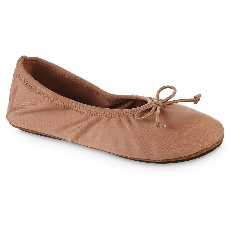 Isotoner Women's Sloan Nude Spandex Ballerina Slippers - Tobacco Brown M Product Image