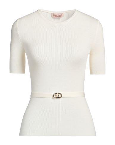 VALENTINO V-logo Belted Short-sleeve Rib Sweater In Avorio Product Image