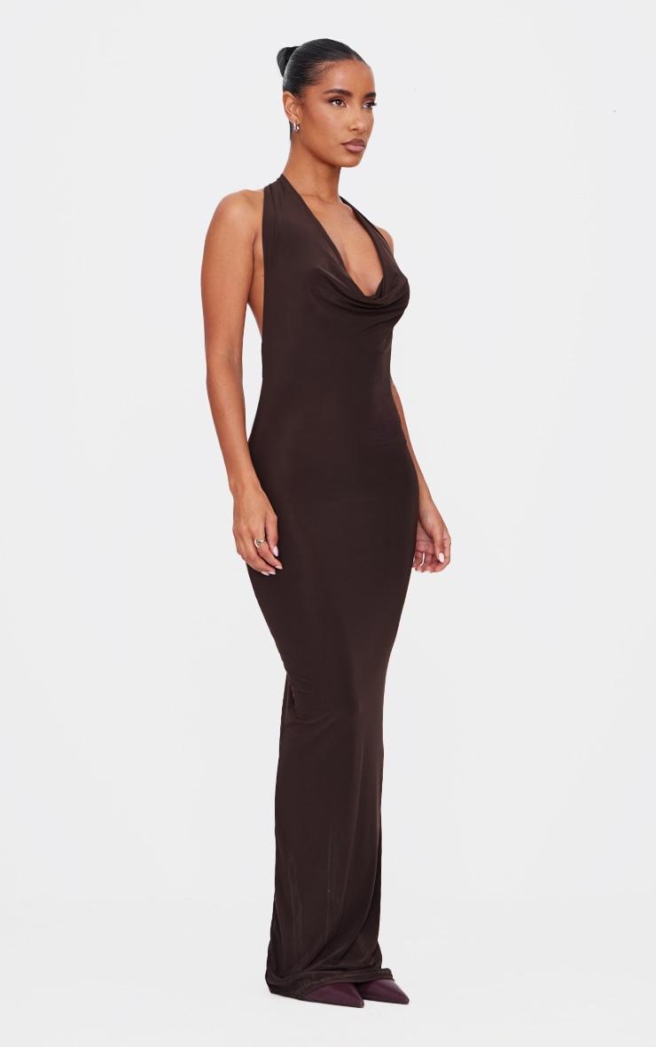 Chocolate Soft Touch Cowl Neck Twist Back Detail Maxi Dress Product Image