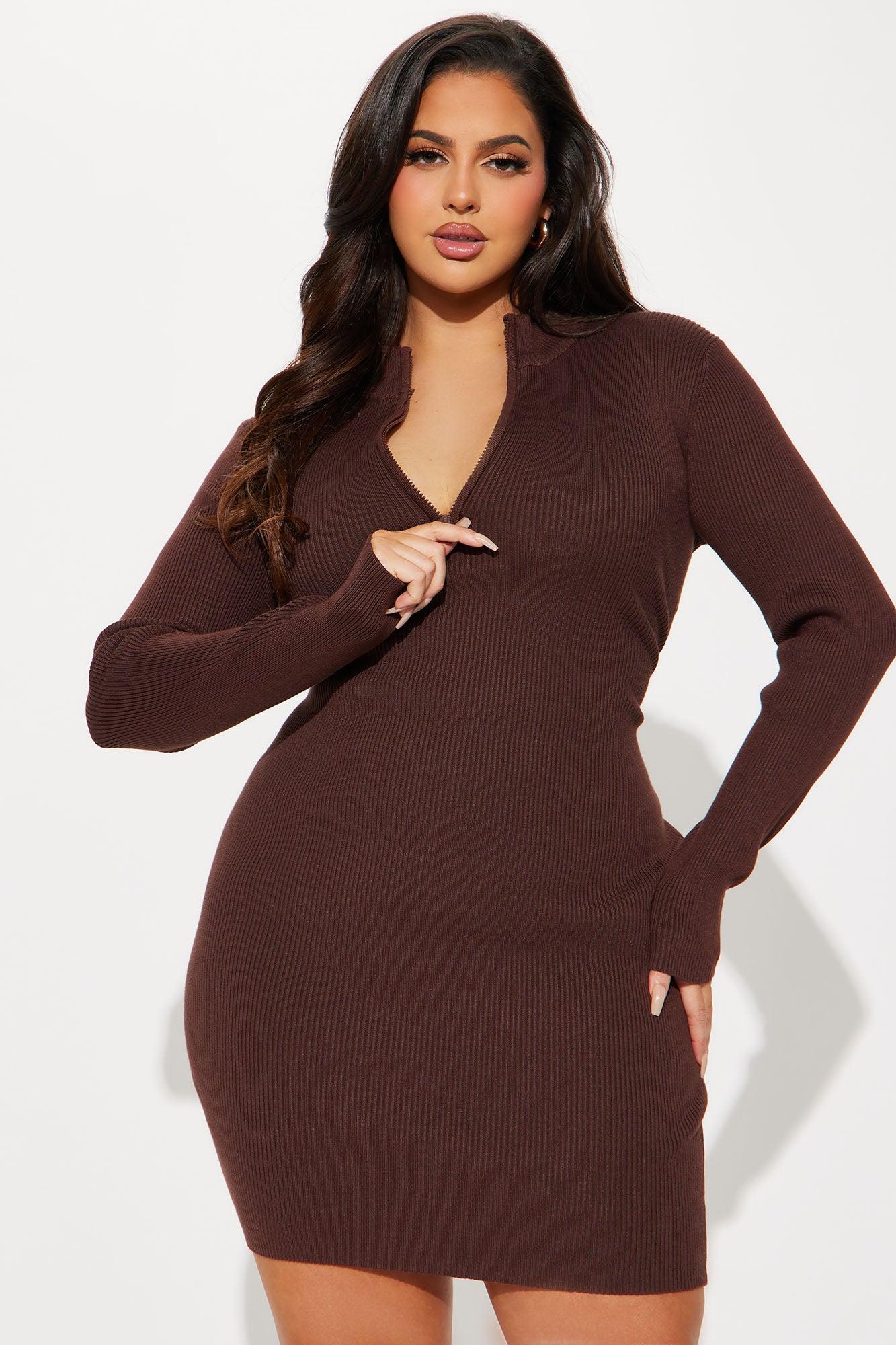 Kyana Zip Sweater Mini Dress - Chocolate Female Product Image
