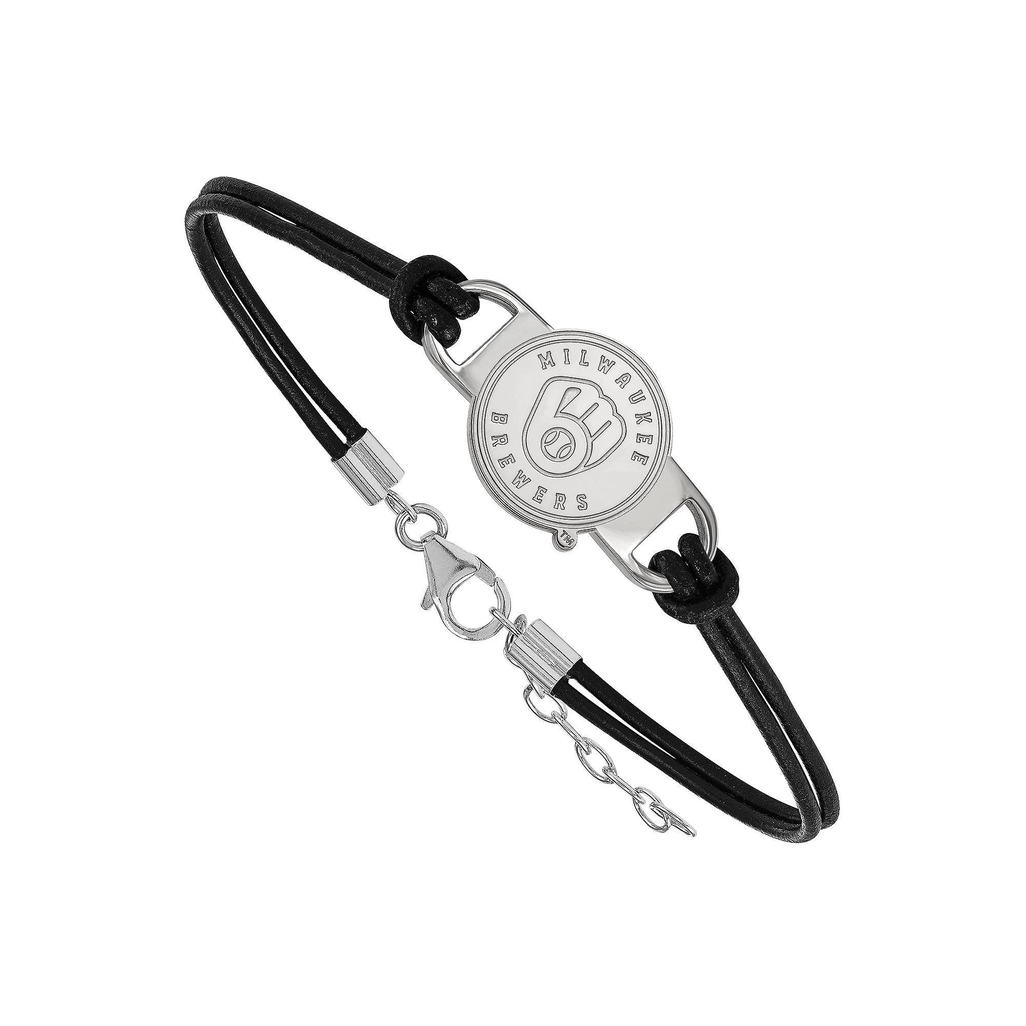 LogoArt Sterling Silver Milwaukee Brewers Logo Leather Bracelet, Women's, Size: 32 mm Product Image