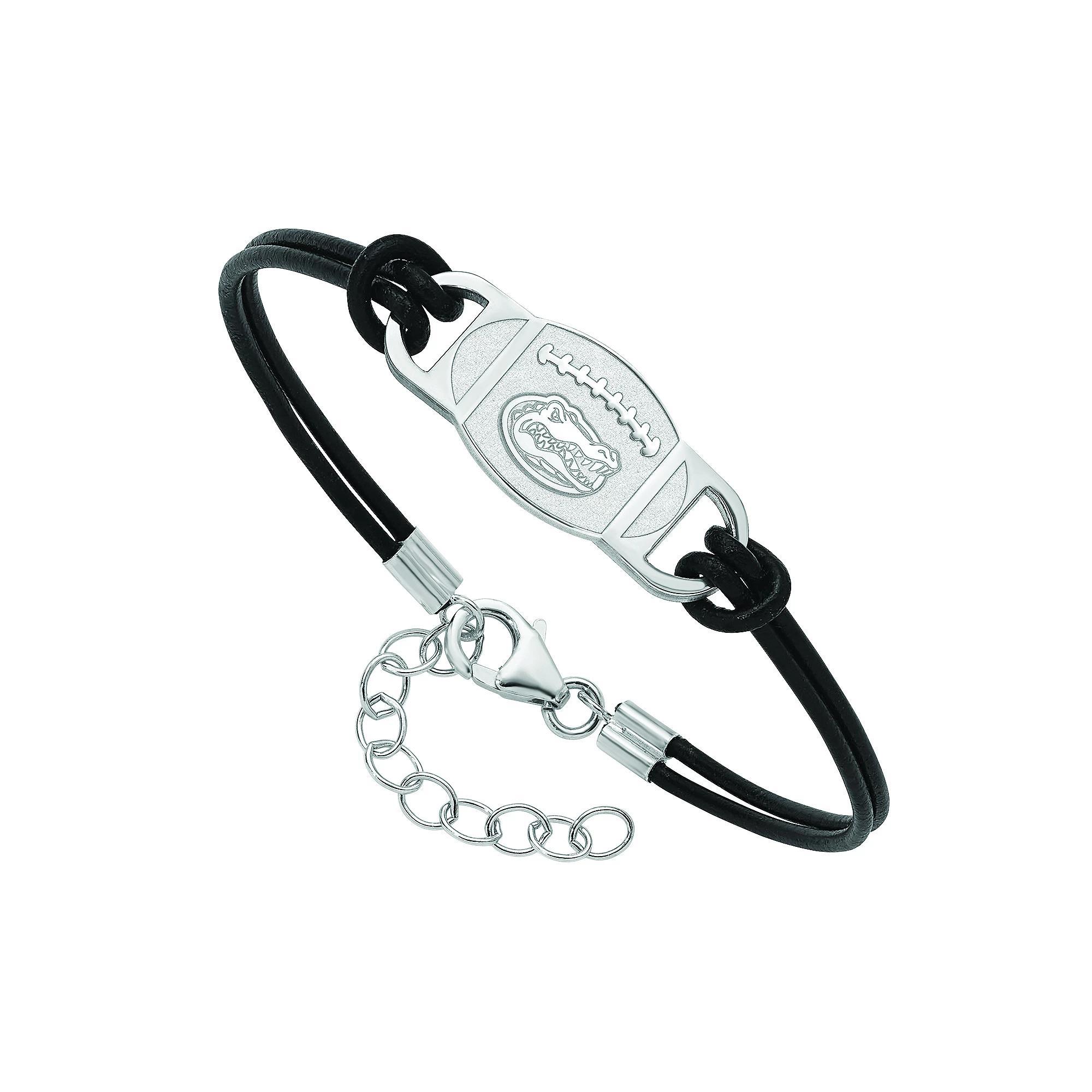 LogoArt Sterling Silver Florida Black Leather Bracelet, Women's, Size: 7" Product Image