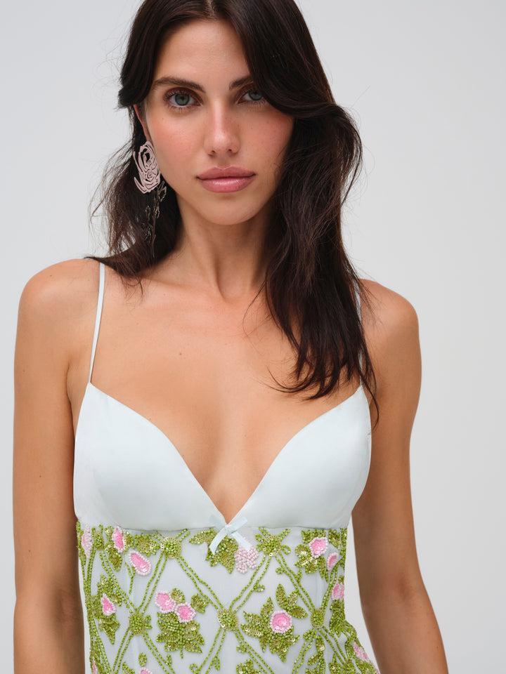 Bridget Beaded Mini Dress — Blue Product Image