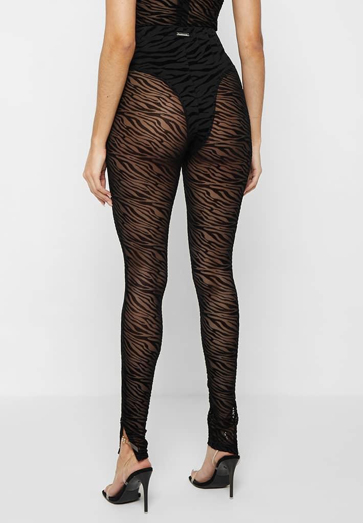 Mesh Zebra Print Leggings - Black Female Product Image