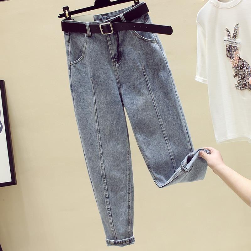 High Waist Washed Cropped Straight Leg Jeans / Belt / Set Product Image