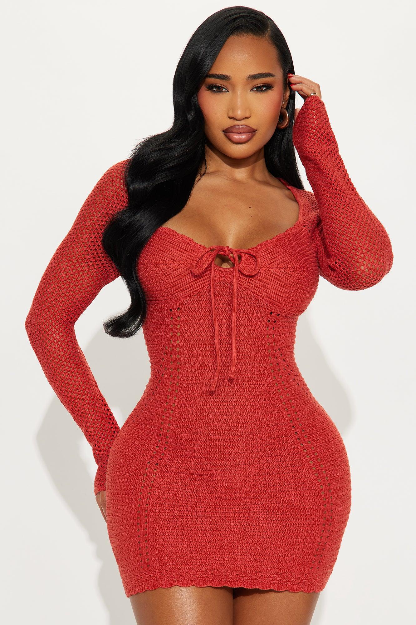 California Coast Crochet Mini Dress - Rust Product Image