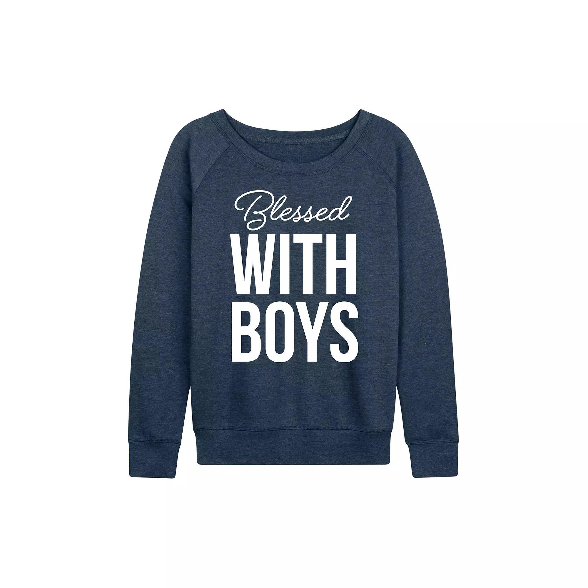 Womens Blessed With Boys French Terry Long Sleeve Tee, Girls Grey Juniper Product Image