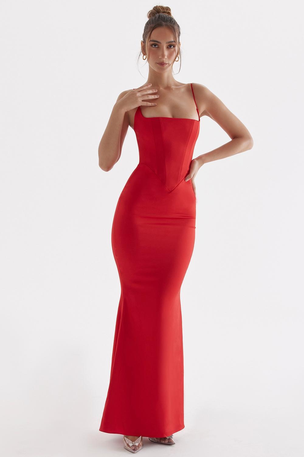 Olivette Crystal Satin Corset Maxi Dress Product Image