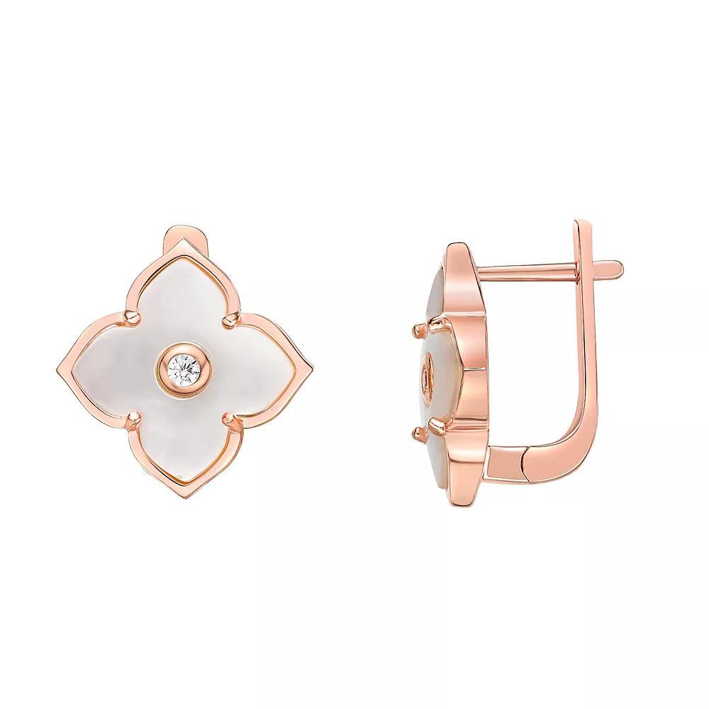 Gemminded Rose Gold Over Sterling Silver Mother-Of-Pearl & Cubic Zirconia Flower Earrings, Women's, Rose Gold Tone Product Image