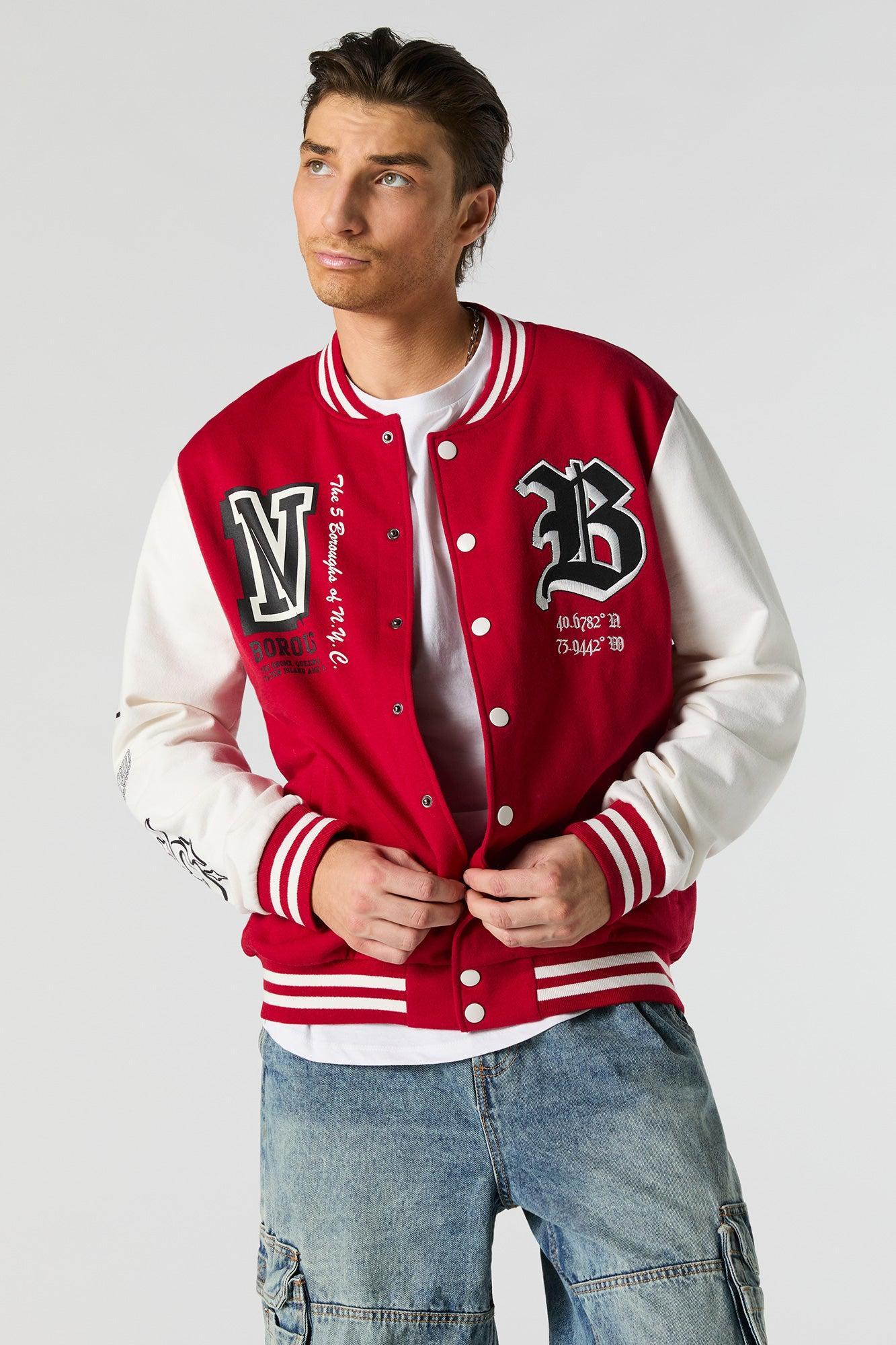 Embroidered Graphic Fleece Varsity Jacket Male Product Image