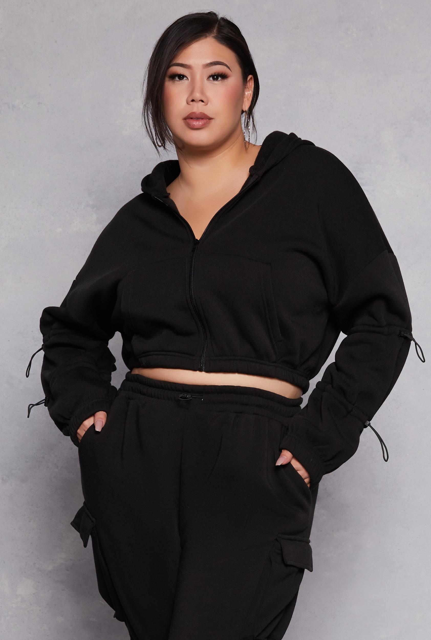 Womens Plus Size Toggle Drawstring Cropped Hoodie Product Image