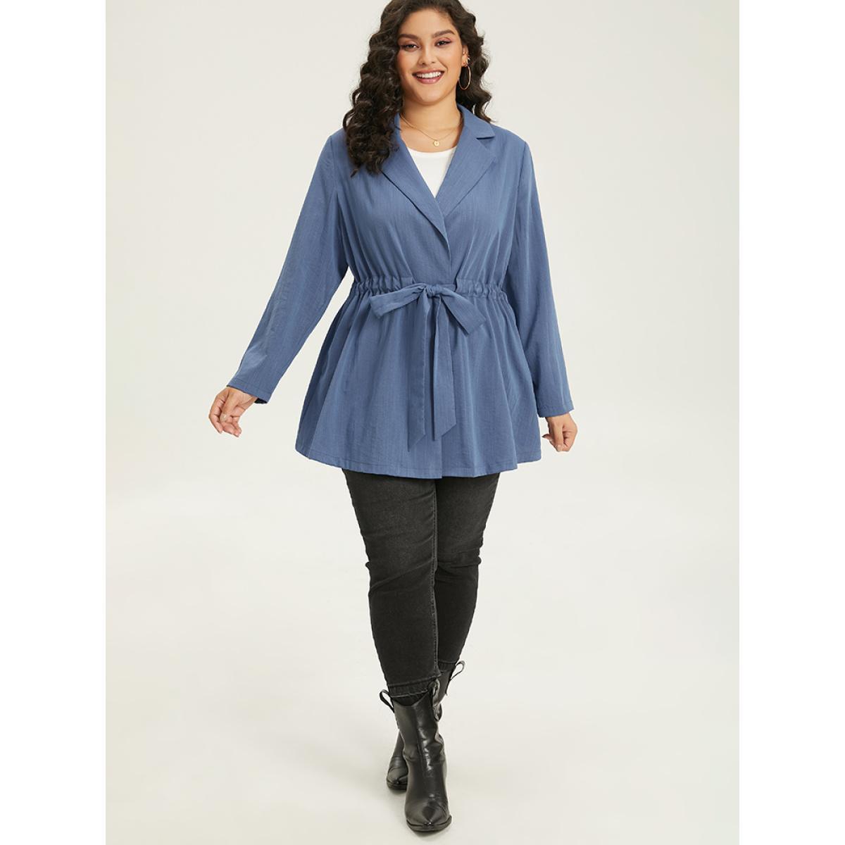 Plus Size Plain Drawstring Knot Gathered Coat Women Indigo Casual Plain Ladies Dailywear Winter Coats BloomChic 26/4X Product Image