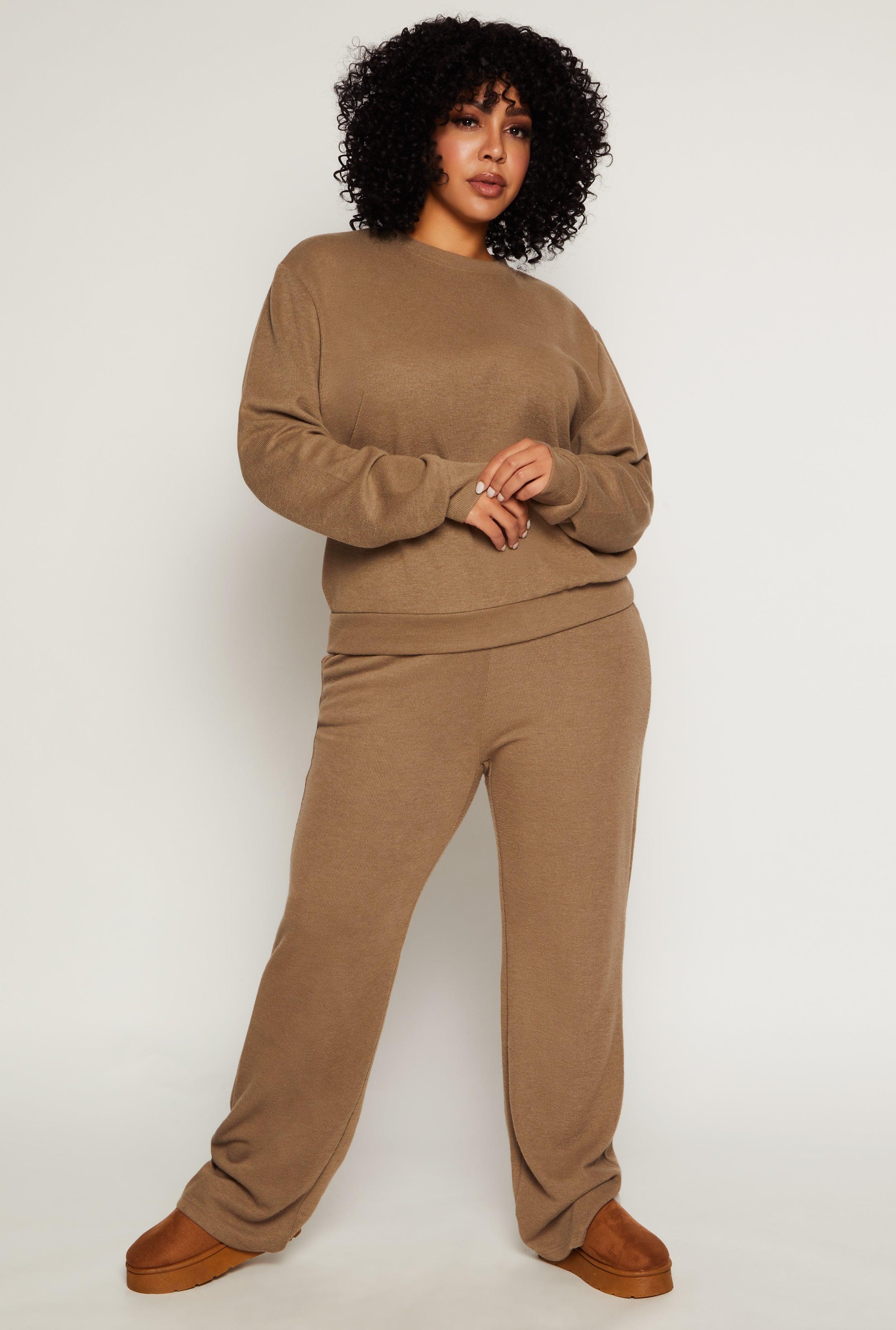 Womens Plus Size Brushed Knit High Waist Pants Product Image