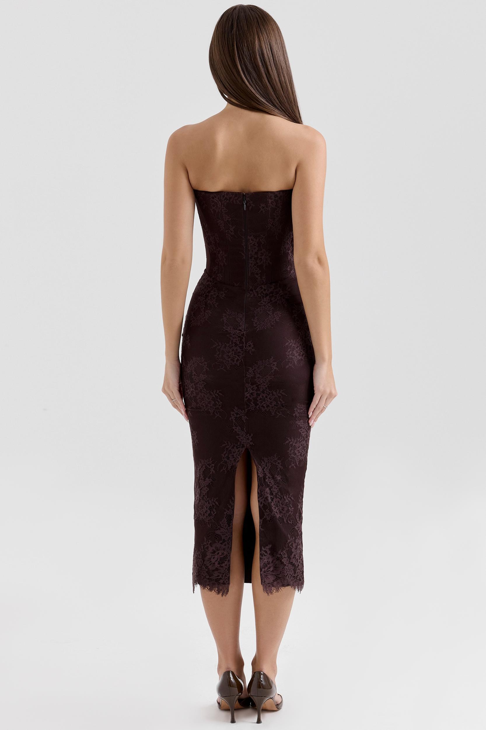 Larra  bitter chocolate lace corset midi dress & bolero Product Image