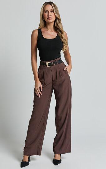 Augustus Pants - High Waisted Wide Leg Tailored Pants in Dark Oak Product Image