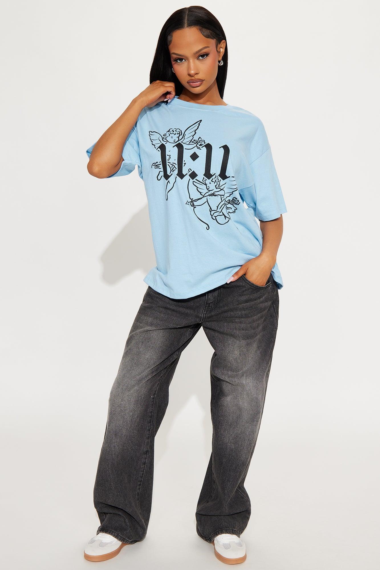 Make A Wish Angel Oversized Tee - Light Blue Product Image
