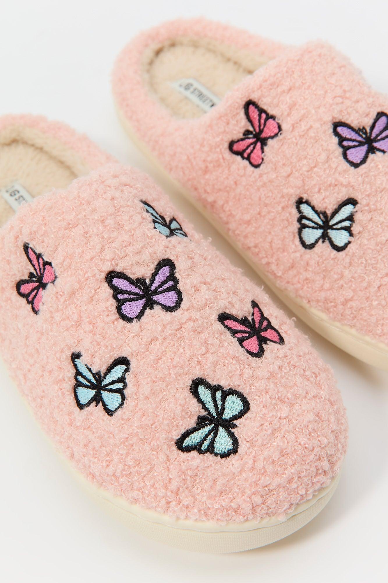 Butterfly Embroidered Sherpa Slipper Female Product Image