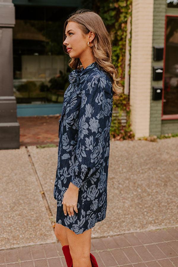 Moonlit Rose Garden Denim Mini Dress Product Image