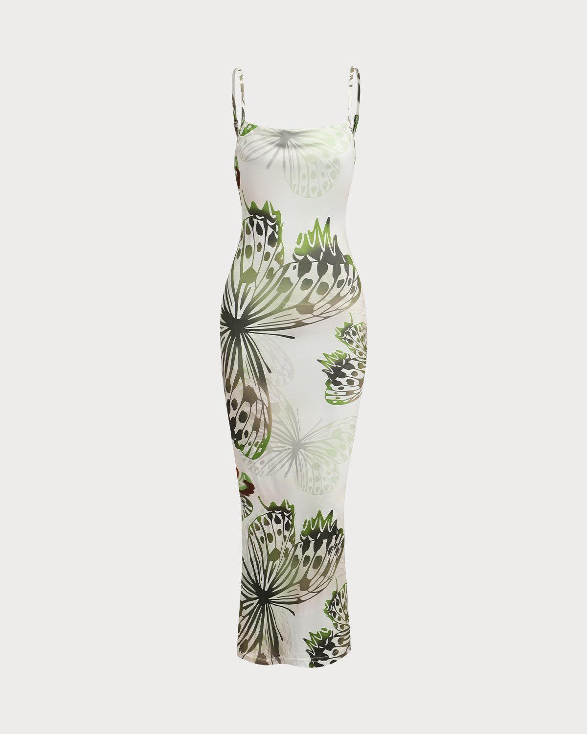 Green Floral Bodycon Slip Maxi Dress Product Image