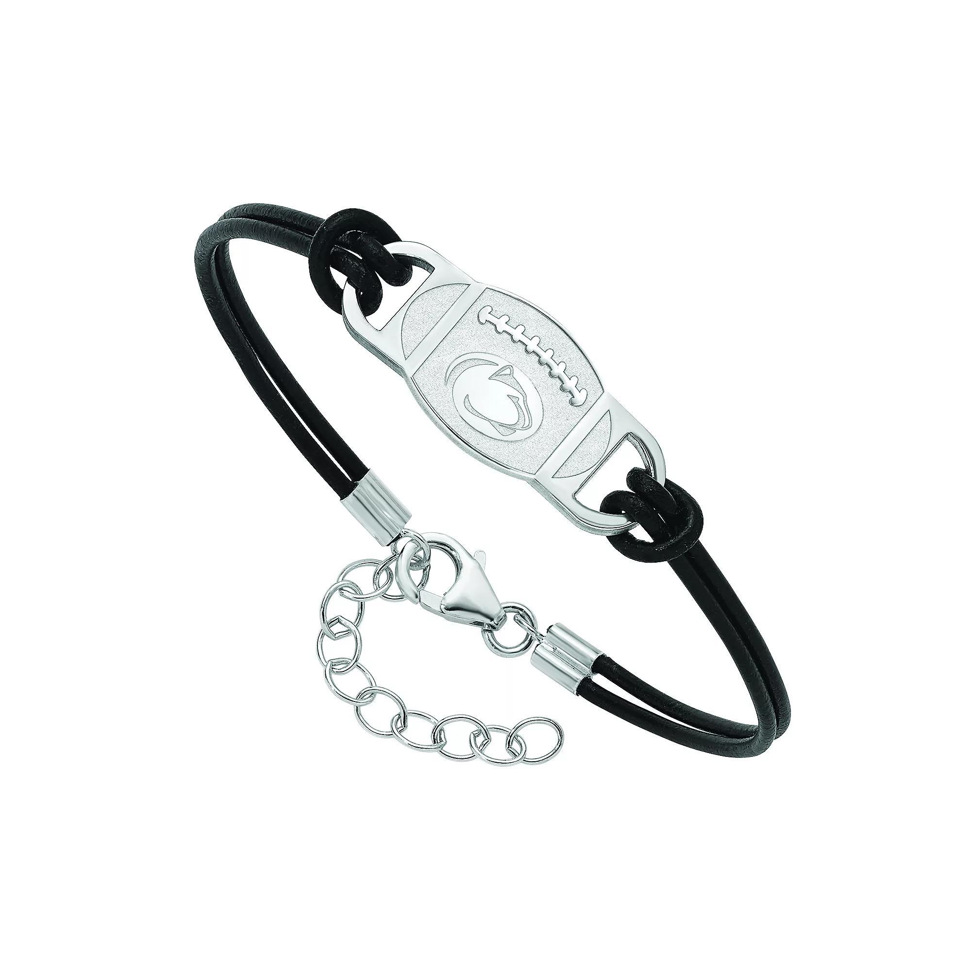 LogoArt Sterling Silver New Jersey Devils Black Leather Bracelet, Women's, Size: 7" Product Image