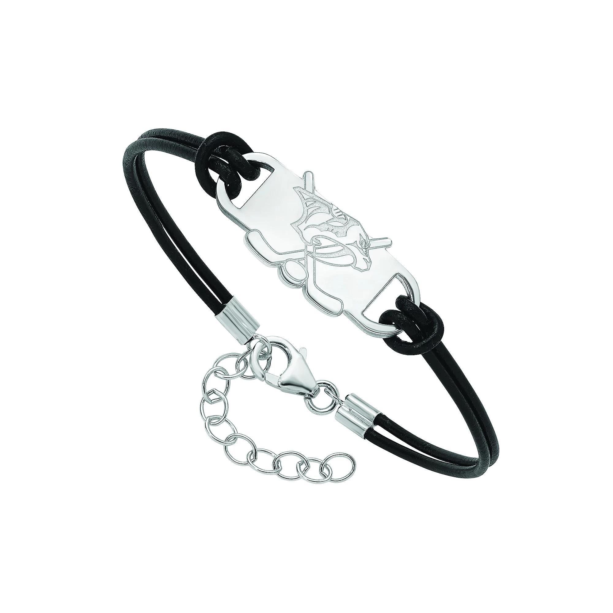 LogoArt Sterling Silver New Jersey Devils Black Leather Bracelet, Women's, Size: 7" Product Image