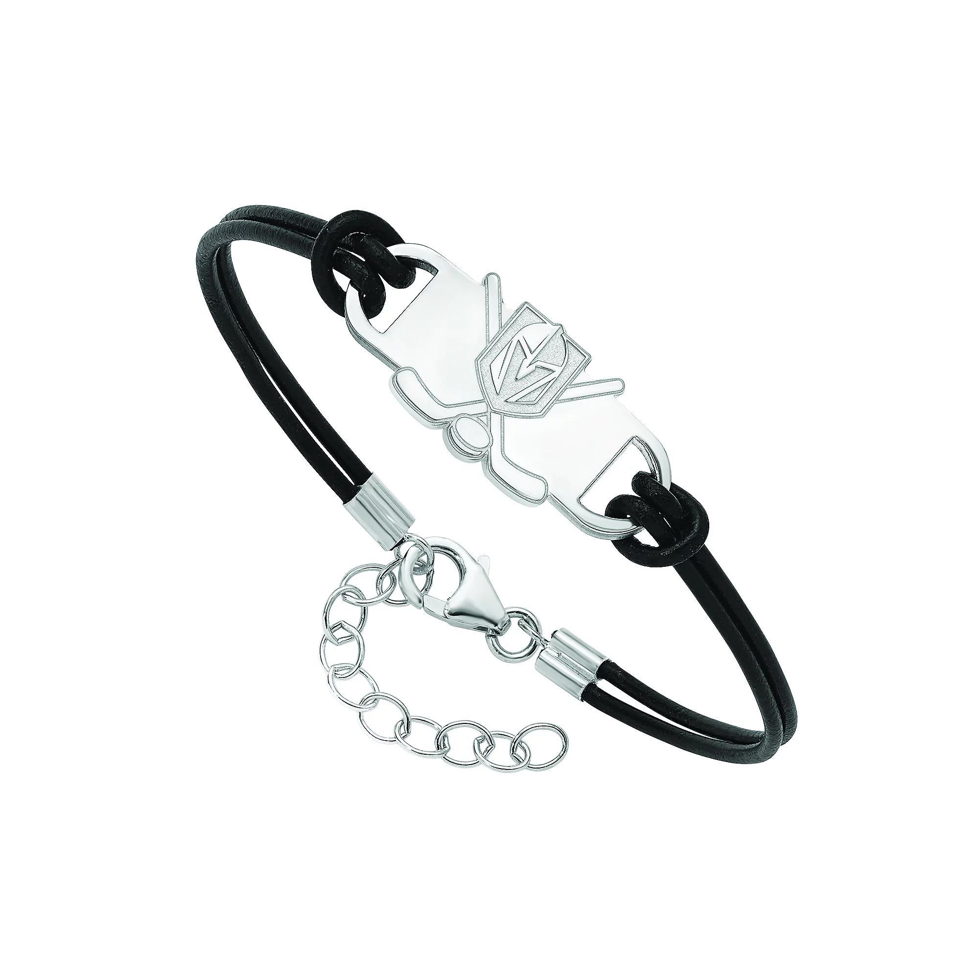 LogoArt Sterling Silver Las Vegas Golden Knights Black Leather Bracelet, Women's, Size: 7" Product Image