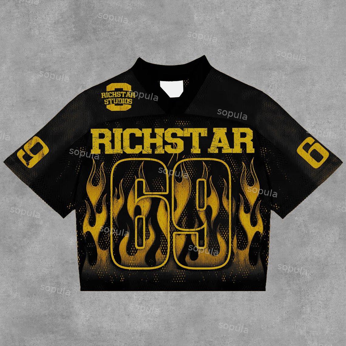 Sopula Vintage Rich Star No 69 Graphics Blokecore Blokette V-Neck T-Shirt Product Image