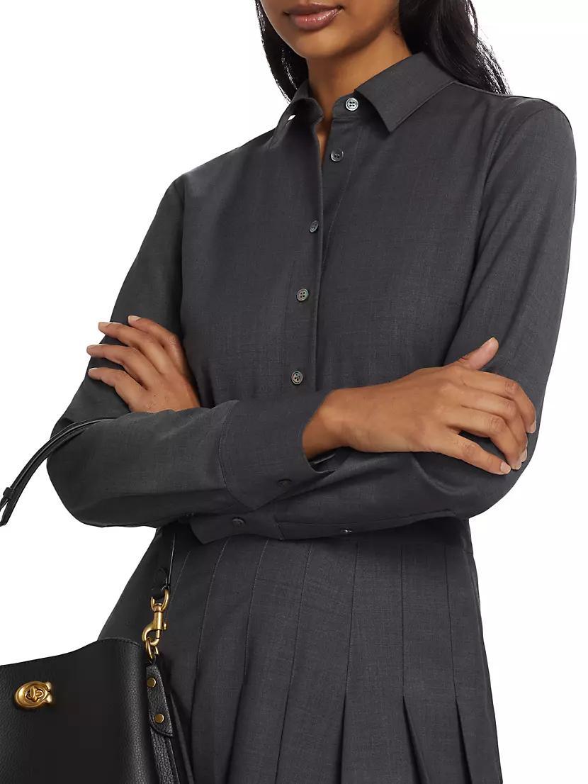 Wool-Blend Pleated-Skirt Mini-Shirtdress Product Image