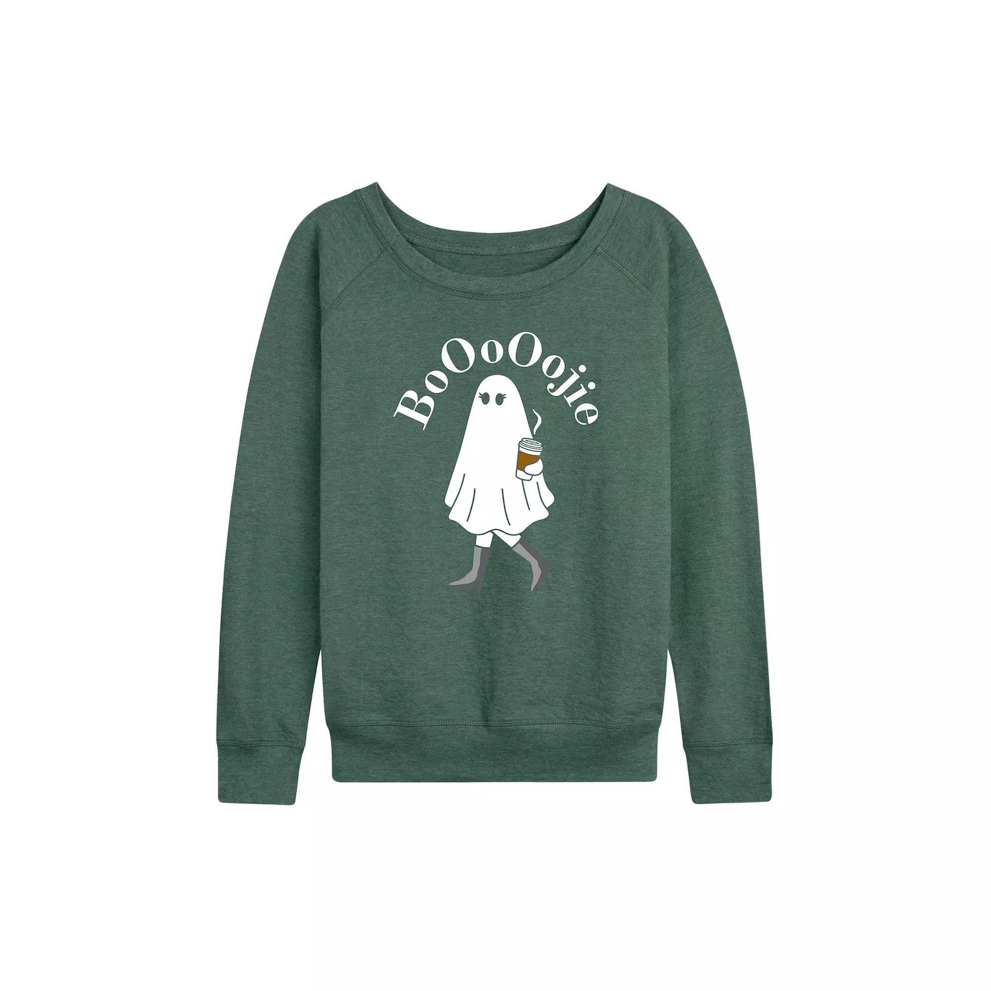 Women's Boojie Ghost Halloween French Terry Long Sleeve Tee, Size: Medium, Grey Blue Product Image