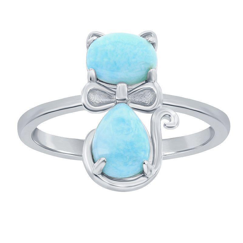 Sterling Silver Genuine Larimar Cat Ring, Women's, Size: 8 Product Image