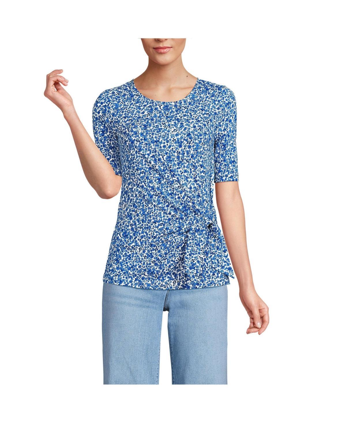 Petite Lands End Elbow Sleeve Tie Front Top, Womens Product Image