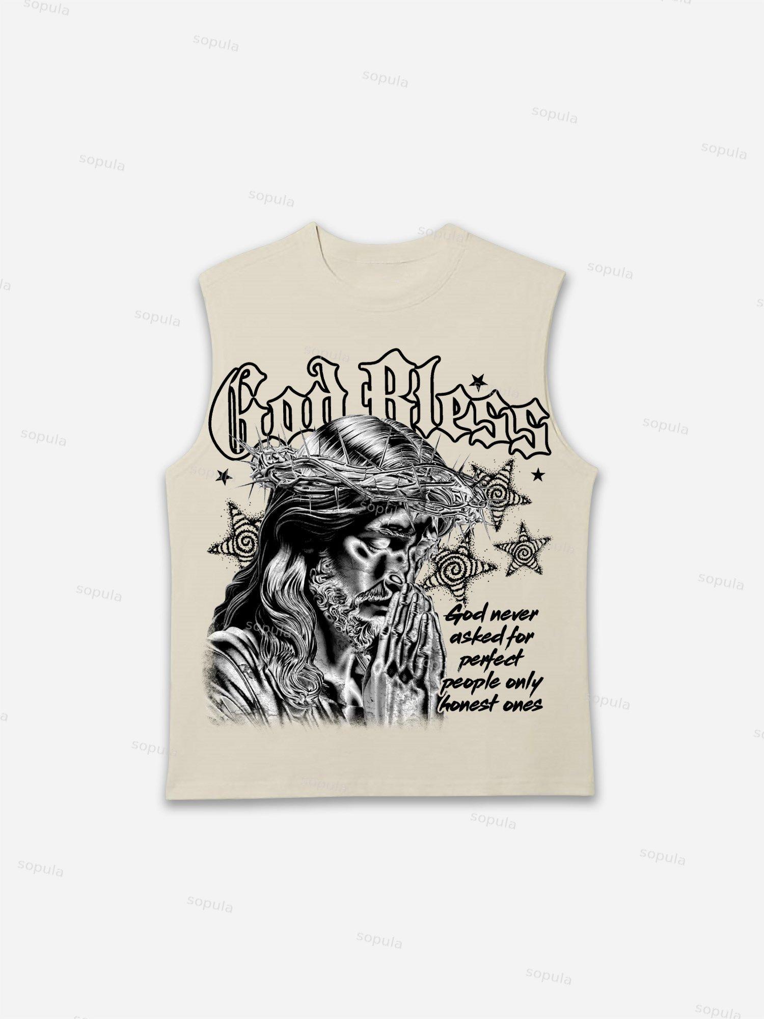 God Bless Silver Jesus Vintage Graphic Tank Top Product Image