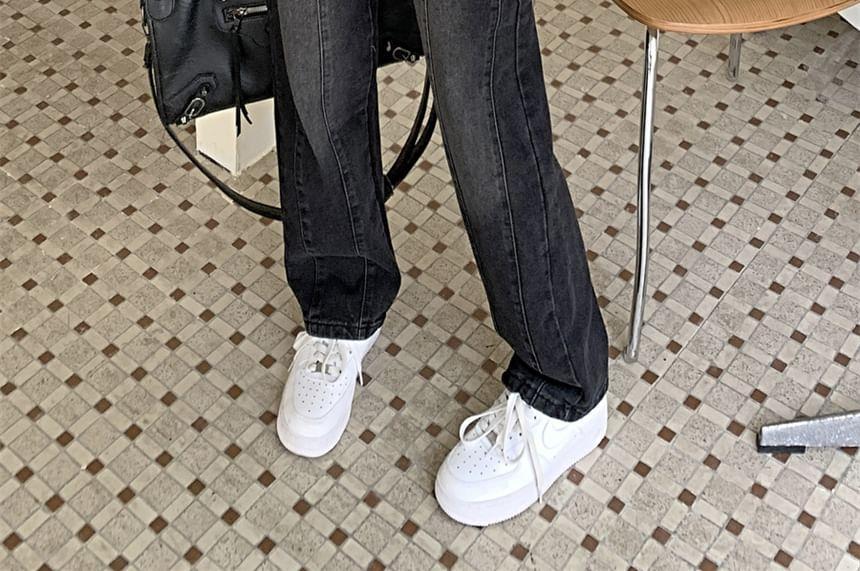 High Waist Washed Loose Fit Jeans (Various Designs) Product Image