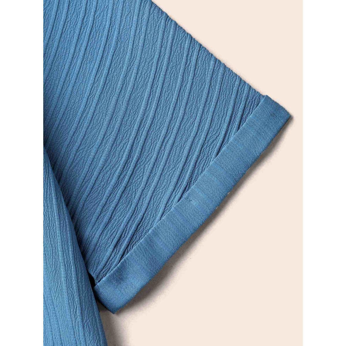 Plus Size Cerulean Notched Collar Textured Button Blouse Women Elegant Short sleeve V-neck Everyday Blouses BloomChic 12/L Product Image