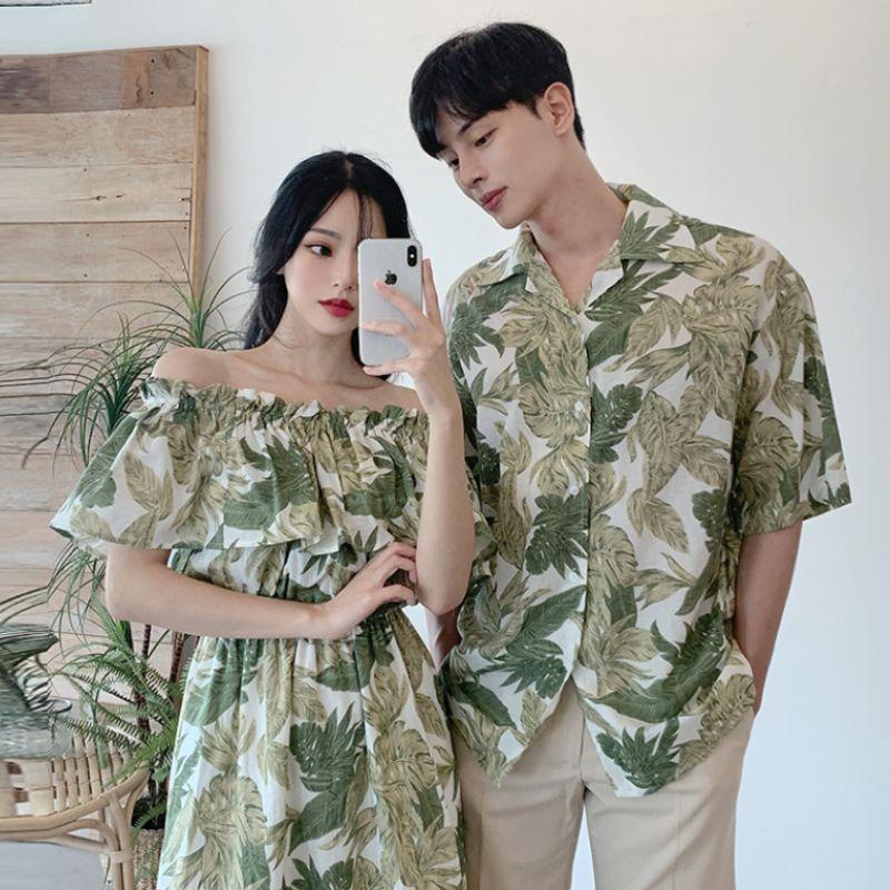 Couple Matching Short-Sleeve Shirt / Shorts / Midi A-Line Dress / Set Product Image