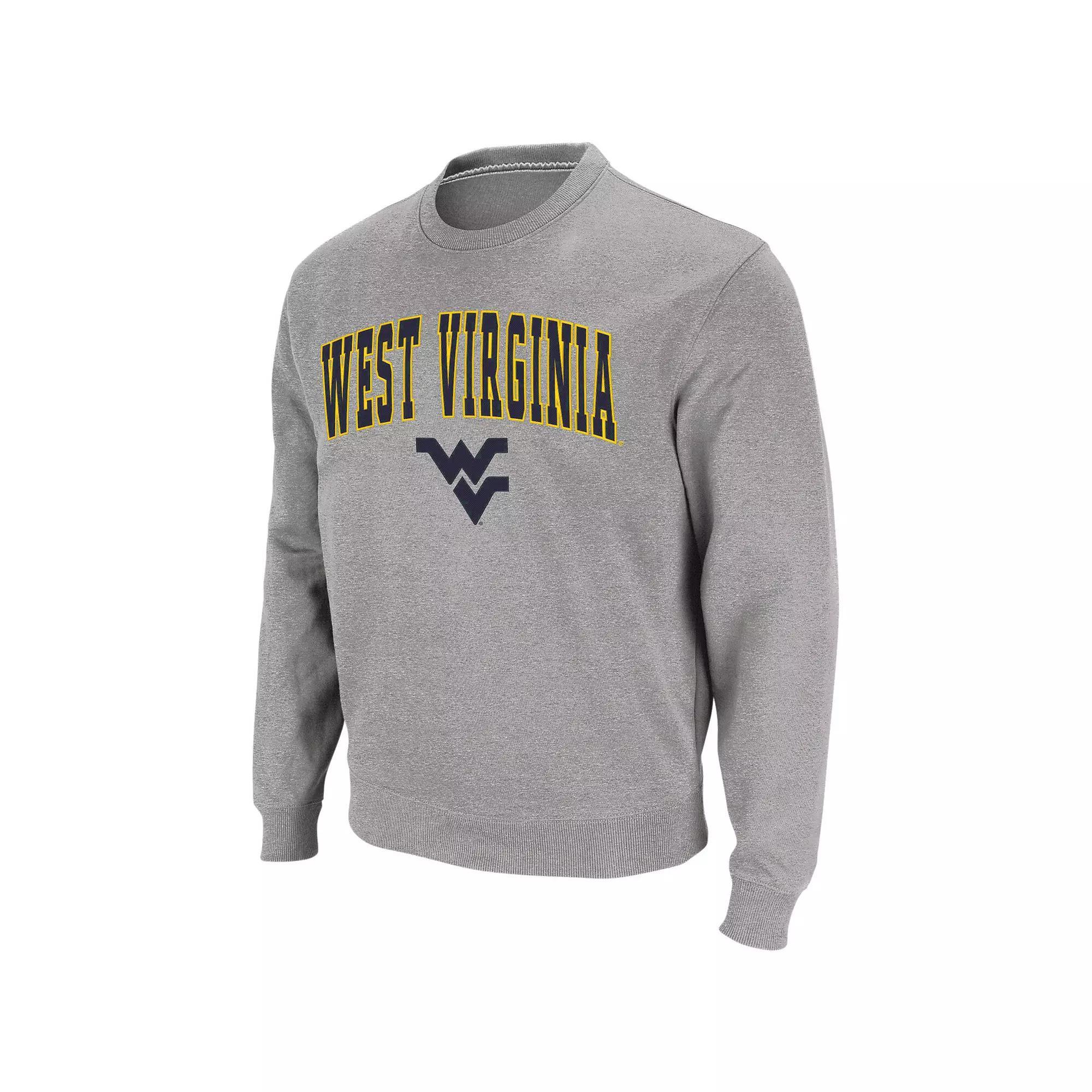Men's Colosseum Heather Gray West Virginia Mountaineers Arch & Logo Crew Neck Sweatshirt, Size: XL, Grey Product Image
