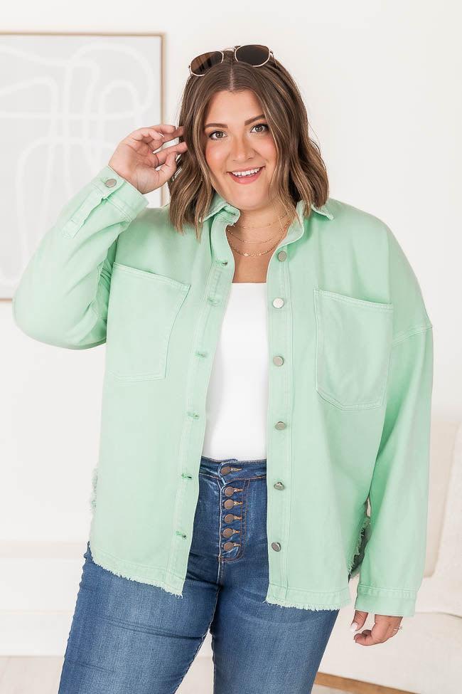 Two Fair Halves Sage Distressed Shacket FINAL SALE Product Image