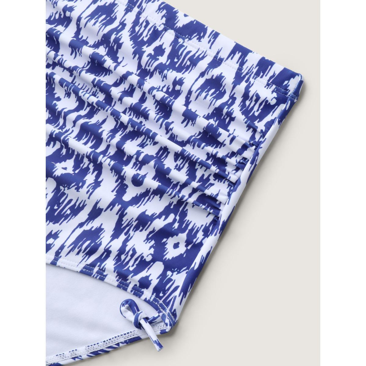 Plus Size Color Fusion Ruched Abstract Swim Dress Women's Swimwear Indigo Beach Bodycon Heart neckline High stretch Curve Swim Dresses BloomChic 22-24/3X Product Image