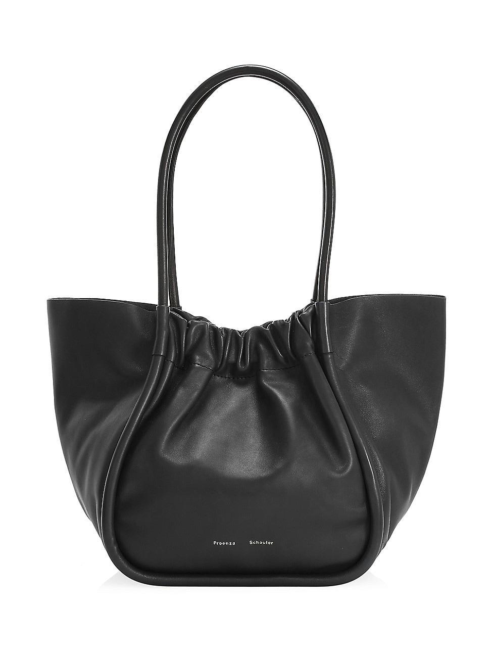 Large Ruched Smooth Leather Tote Bag Product Image