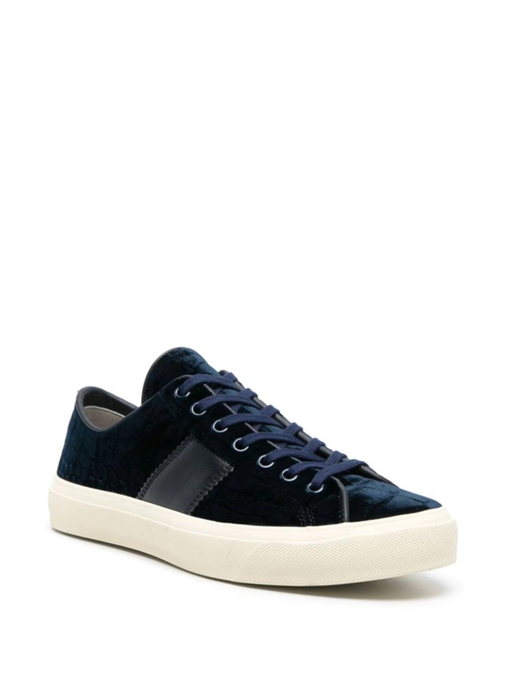 TOM FORD Cambridge Crocodile-effect Leather Sneakers In Blue Product Image