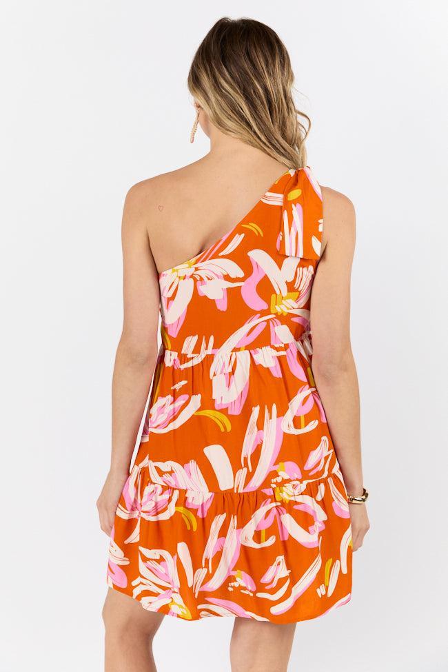 Walking On Sunshine Red Floral Printed One Shoulder Dress SALE Product Image
