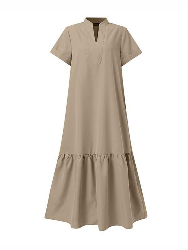 A-Line Loose Solid Color Split-Joint V-Neck Maxi Dresses Product Image