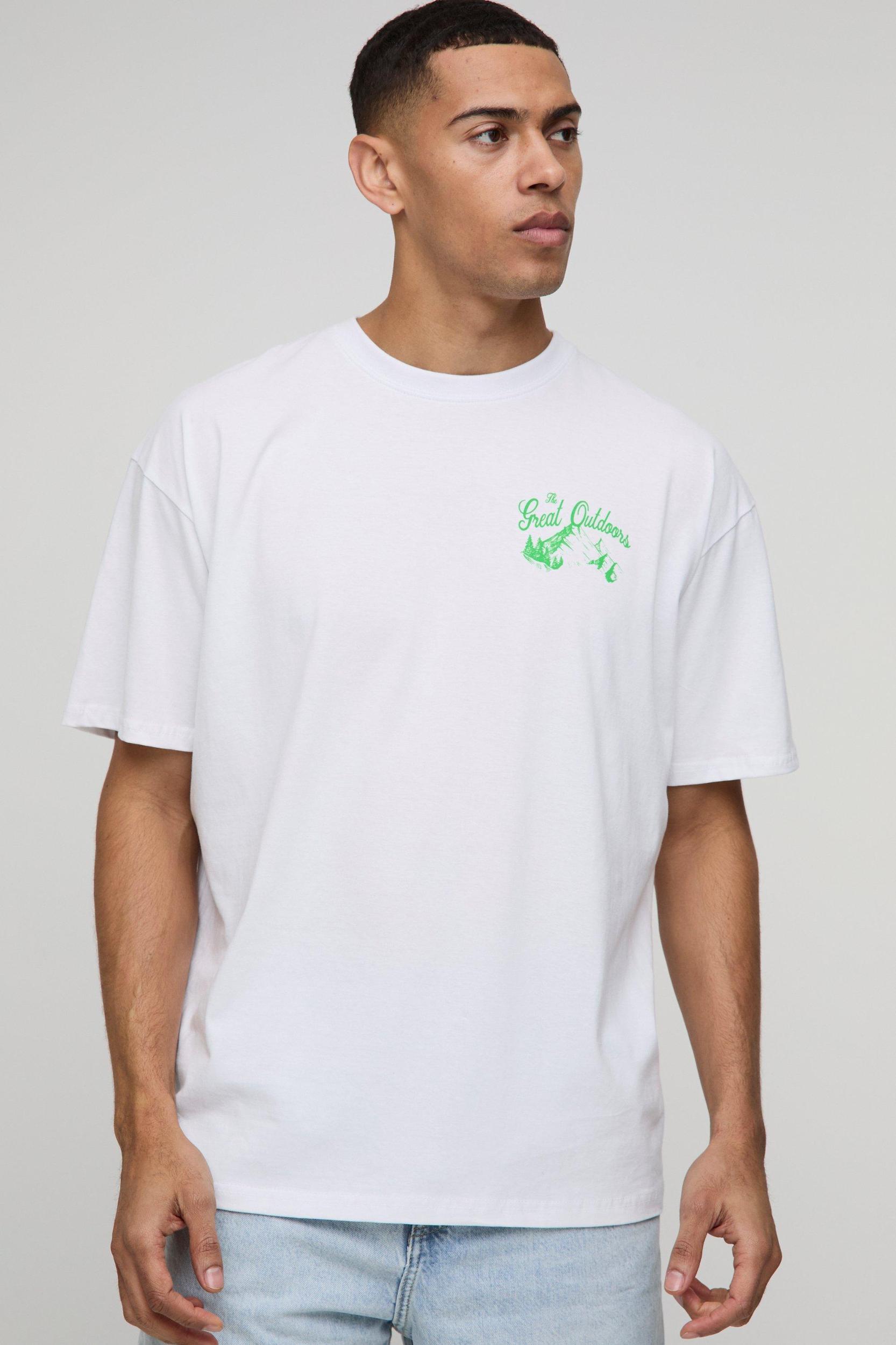 Oversized The Great Outdoors Landscape Print T-Shirt | boohooMAN USA Product Image