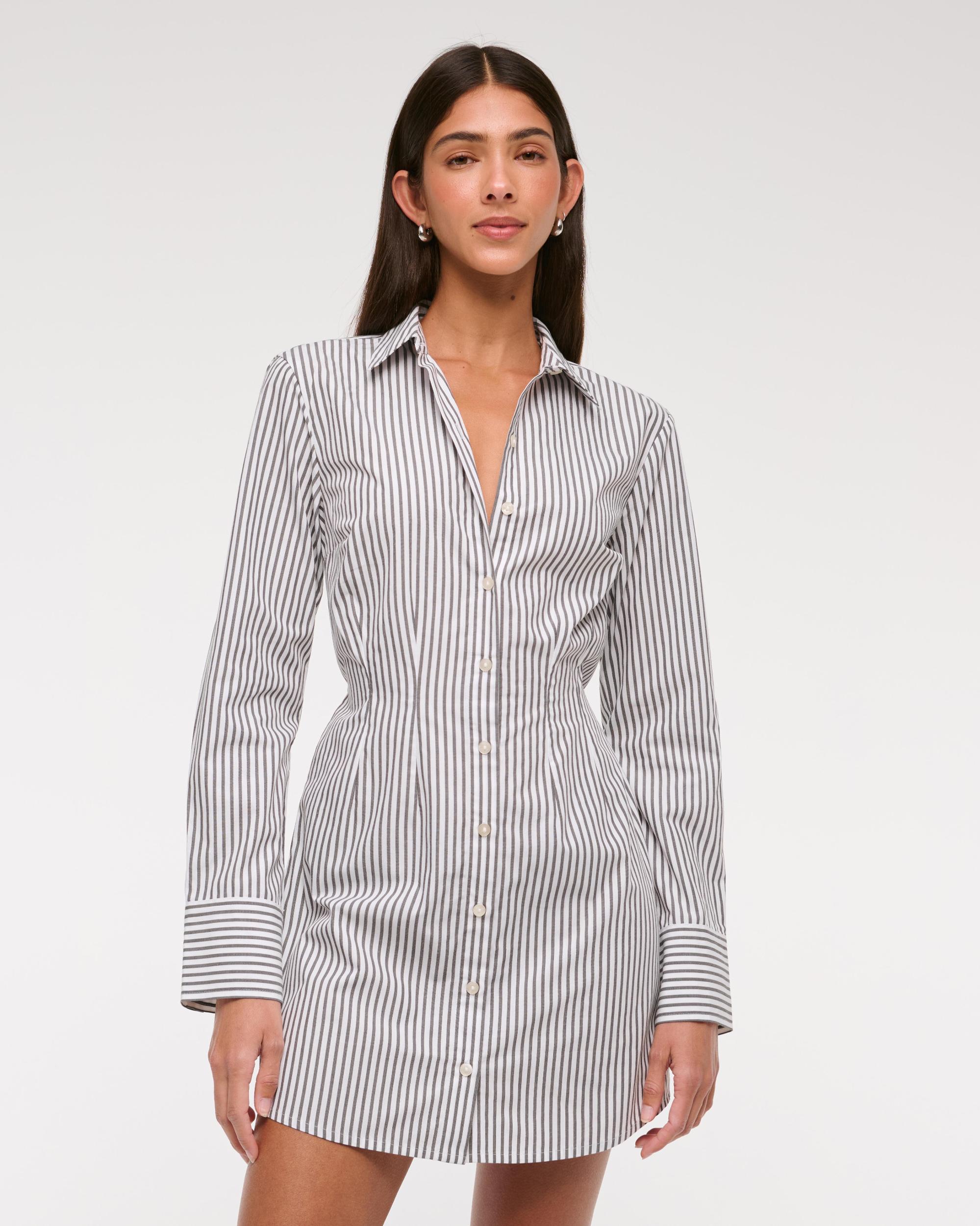 Fitted Long-Sleeve Mini Shirt Dress Product Image